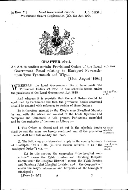 Local Government Board's Provisional Orders Confirmation (No. 13) Act 1904