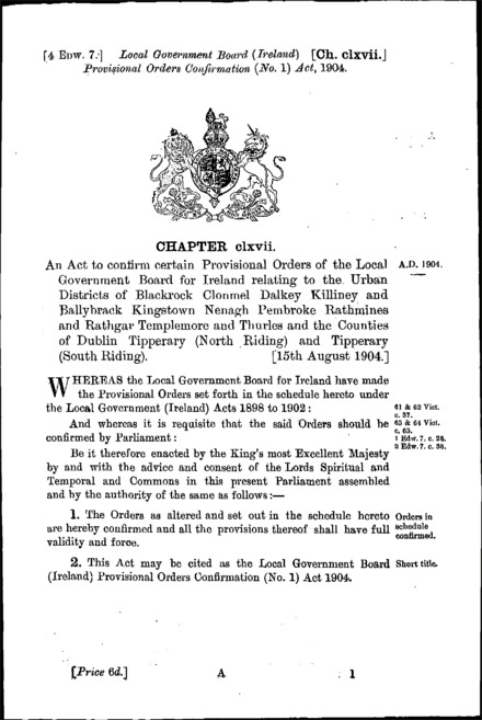 Local Government Board (Ireland) Provisional Orders Confirmation (No. 1) Act 1904