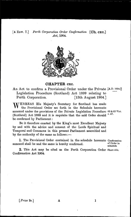 Perth Corporation Order Confirmation Act 1904