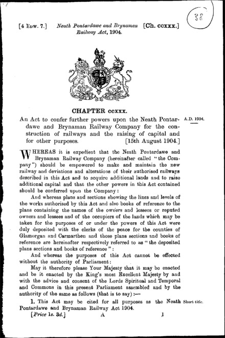 Neath, Pontardawe and Brynaman Railway Act 1904