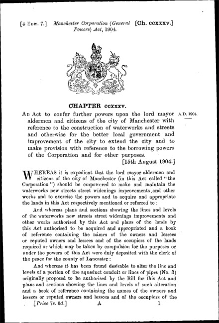 Manchester Corporation (General Powers) Act 1904