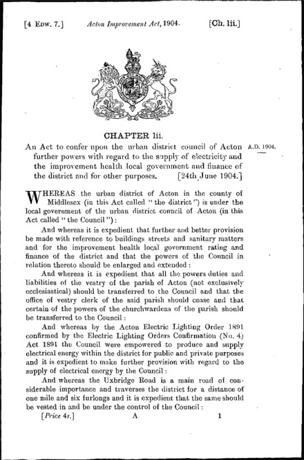 Acton Improvement Act 1904