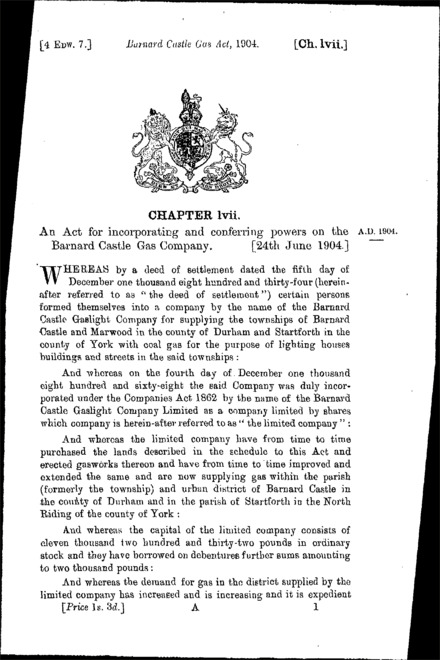 Barnard Castle Gas Act 1904