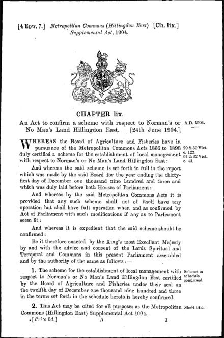 Metropolitan Commons (Hillingdon East) Supplemental Act 1904