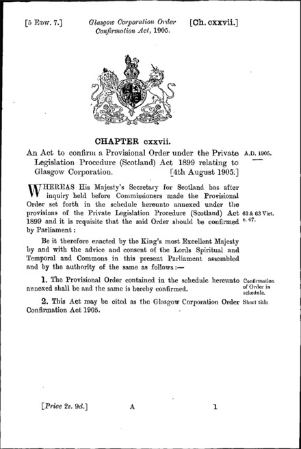 Glasgow Corporation Order Confirmation Act 1905