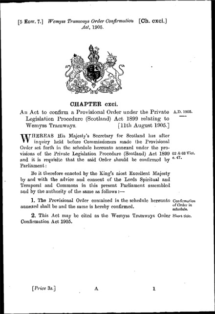 Wemyss Tramways Order Confirmation Act 1905