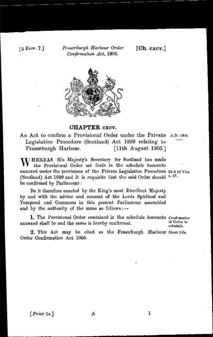 Fraserburgh Harbour Order Confirmation Act 1905