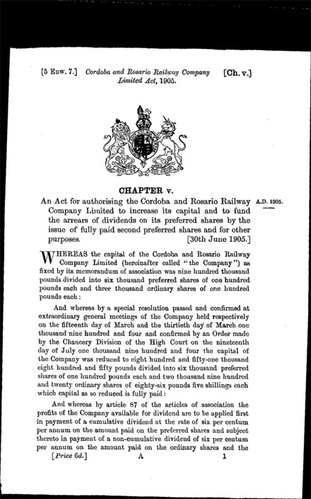 Cordova and Rosario Railway Company Act 1905