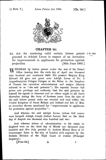 Leven Patent Act 1905