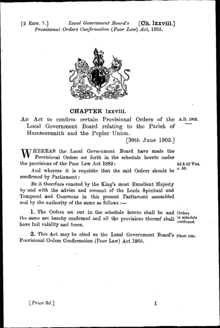 Local Government Board's Provisional Orders Confirmation (Poor Law) Act 1905