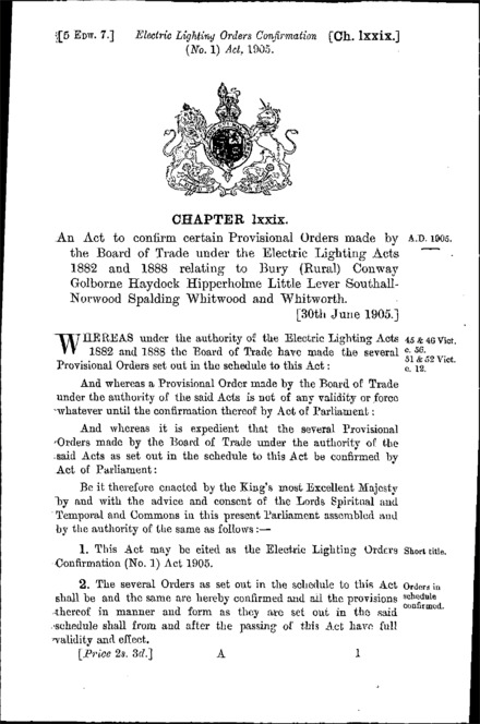 Electric Lighting Orders Confirmation (No. 1) Act 1905
