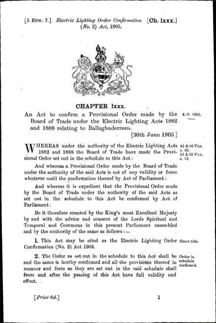 Electric Lighting Order Confirmation (No. 2) Act 1905
