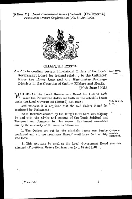 Local Government Board (Ireland) Provisional Orders Confirmation (No. 3) Act 1905
