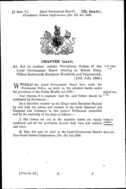 Local Government Board's Provisional Orders Confirmation (No. 13) Act 1905