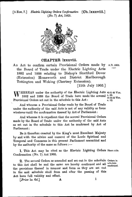 Electric Lighting Orders Confirmation (No. 7) Act 1905
