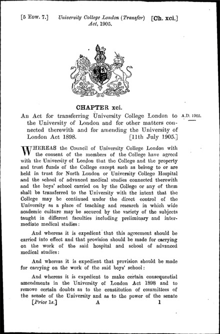 University College London (Transfer) Act 1905
