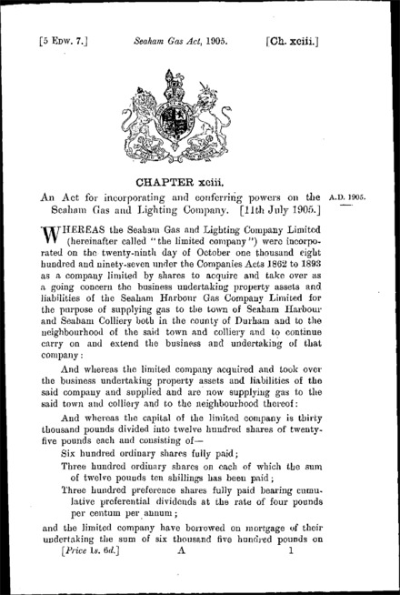 Seaham Gas Act 1905