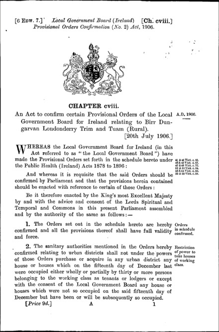 Local Government Board (Ireland) Provisional Orders Confirmation (No. 2) Act 1906