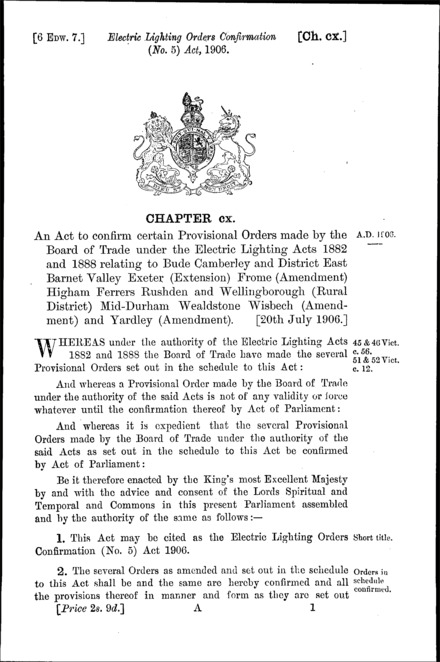 Electric Lighting Orders Confirmation (No. 5) Act 1906