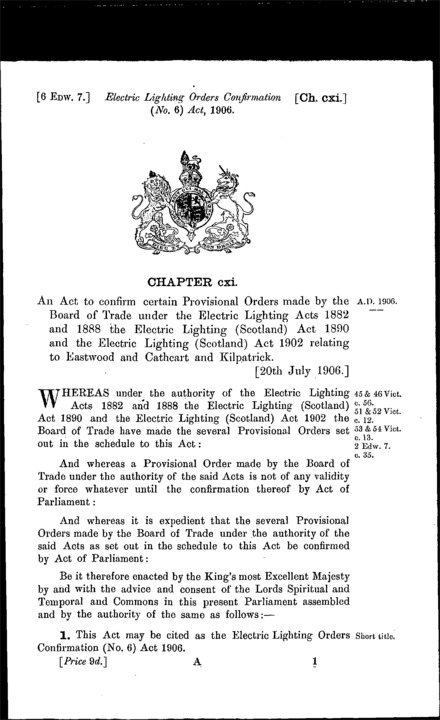 Electric Lighting Orders Confirmation (No. 6) Act 1906