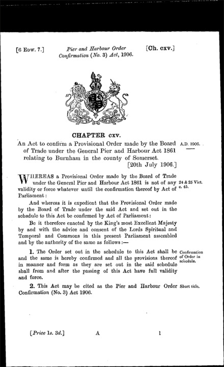 Pier and Harbour Order Confirmation (No. 3) Act 1906