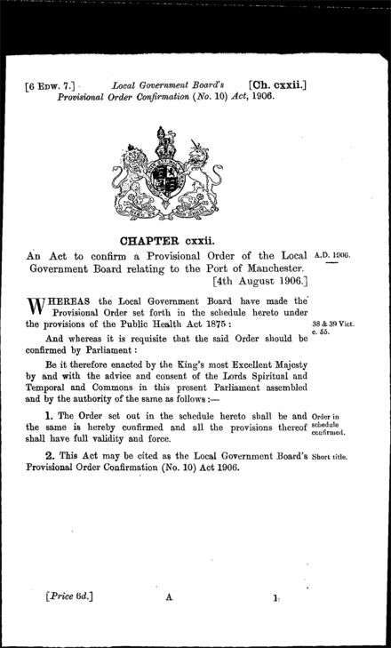 Local Government Board's Provisional Order Confirmation (No. 10) Act 1906