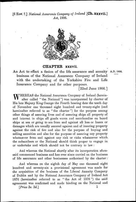 National Assurance Company of Ireland Act 1906