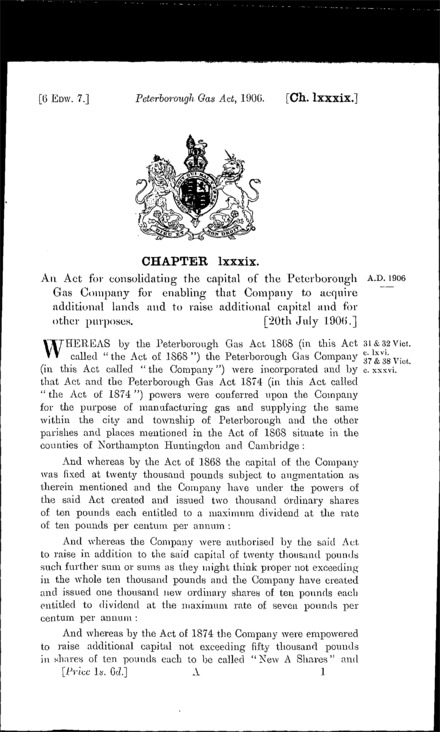 Peterborough Gas Act 1906