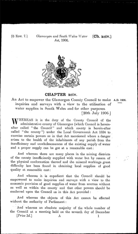 Glamorgan and South Wales Water Act 1906