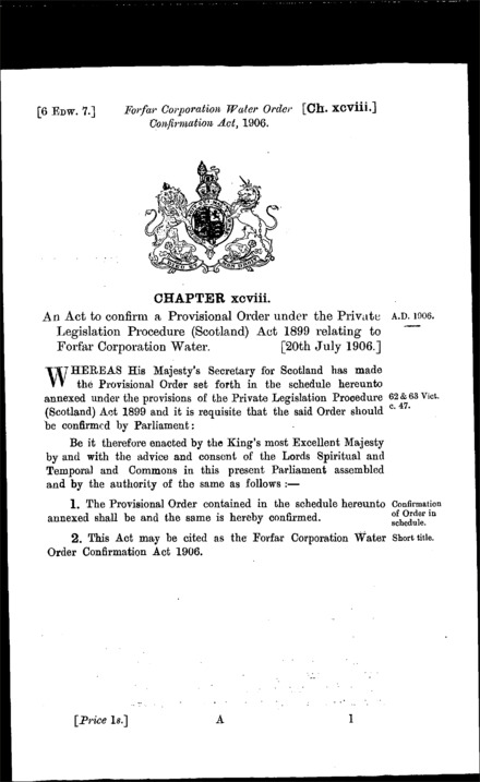 Forfar Corporation Water Order Confirmation Act 1906