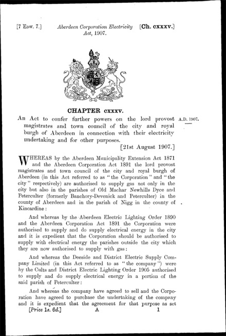 Aberdeen Corporation Electricity Act 1907