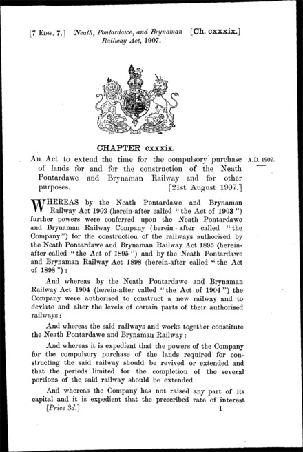 Neath, Pontardawe and Brynaman Railway Act 1907