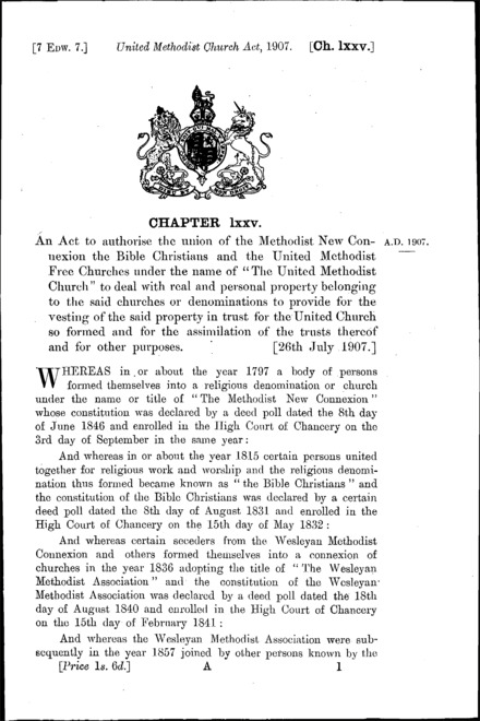 United Methodist Church Act 1907