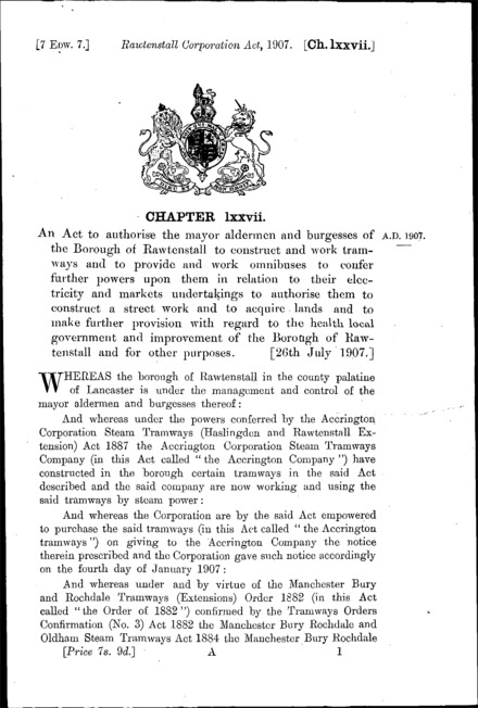 Rawtenstall Corporation Act 1907