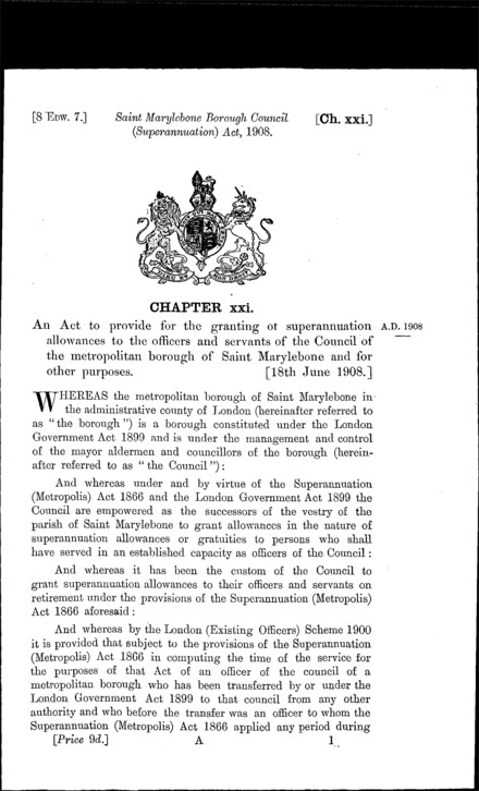 St. Marylebone Borough Council (Superannuation) Act 1908