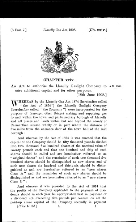 Llanelly Gas Act 1908
