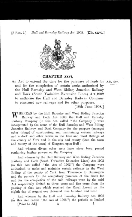 Hull and Barnsley Railway Act 1908
