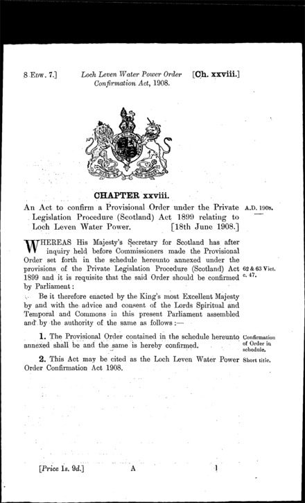 Loch Leven Water Power Order Confirmation Act 1908