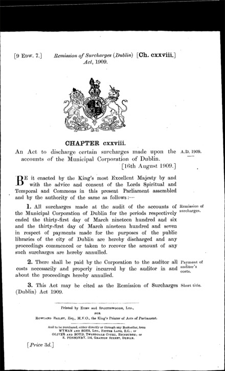 Remission of Surcharges (Dublin) Act 1909