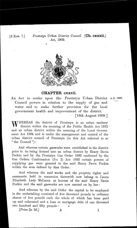 Prestatyn Urban District Council Act 1909