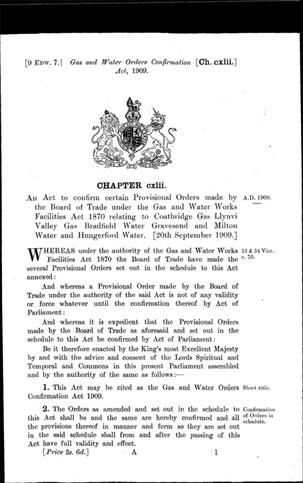 Gas and Water Orders Confirmation Act 1909