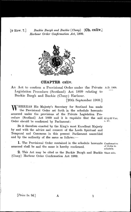 Buckie Burgh and Buckie (Cluny) Harbour Order Confirmation Act 1909