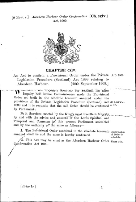 Aberdeen Harbour Order Confirmation Act 1909