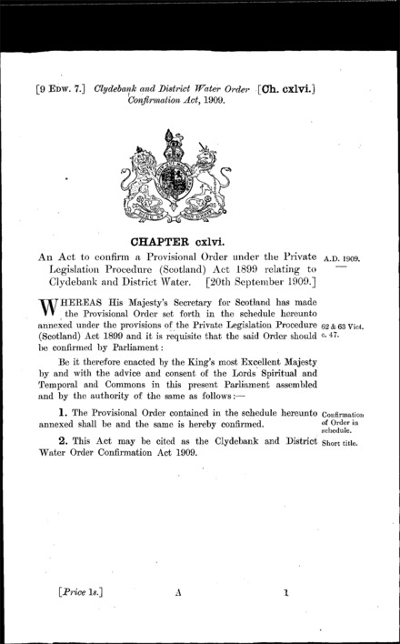 Clydebank and District Water Order Confirmation Act 1909