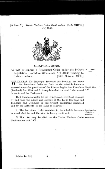 Irvine Harbour Order Confirmation Act 1909
