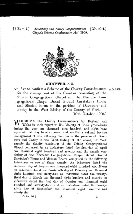 Dewsbury and Batley Congregational Chapels Scheme Confirmation Act 1909