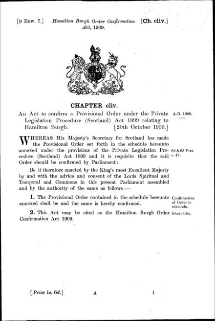 Hamilton Burgh Order Confirmation Act 1909