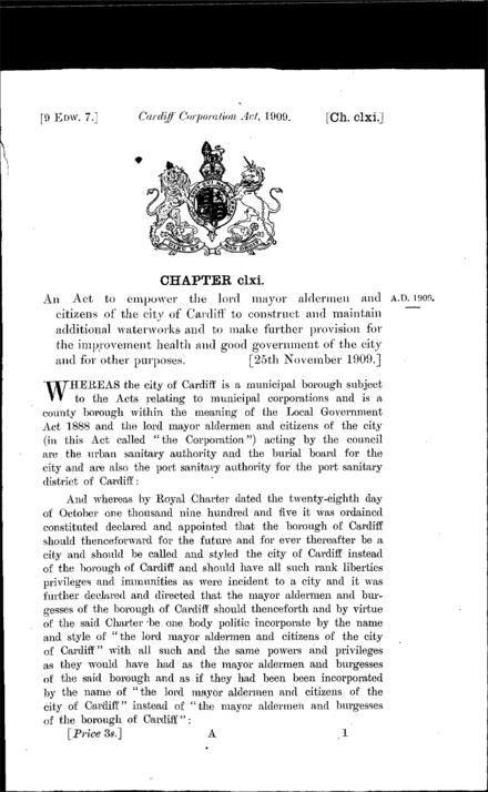 Cardiff Corporation Act 1909
