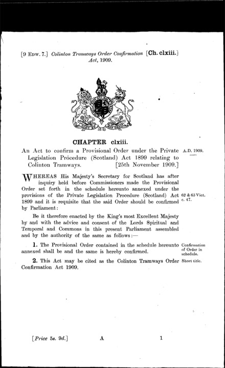Colinton Tramways Order Confirmation Act 1909