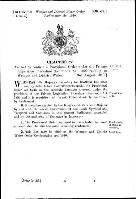 Wemyss and District Water Order Confirmation Act 1910